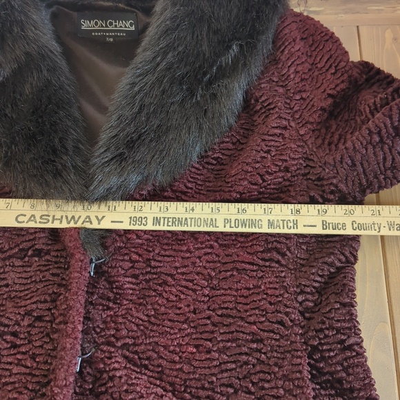 Vintage Burgundy Faux Persian Lamb Coat w/Faux Fur Trim Retro Glam - Picture 8 of 16